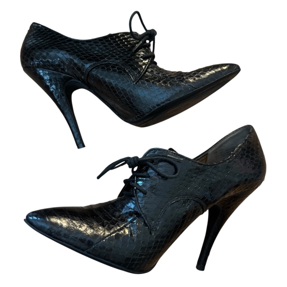 Sam Edelman Black Python Snakeskin Heels with Sleek Lace-Up Design, Whimsigoth